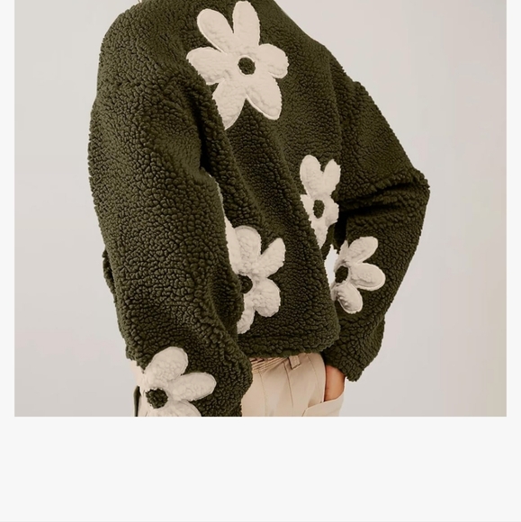 Maixang Womens Floral Print Sherpa Fleece Jackets Winter Zipper Cropped Coat - Picture 2 of 5